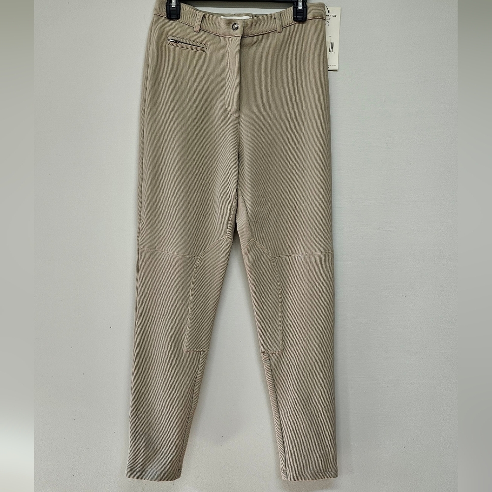Vtg 90s A Line Anne Klein Thick Rib Knit Riding Pants Knee Patches Zip Pocket 12